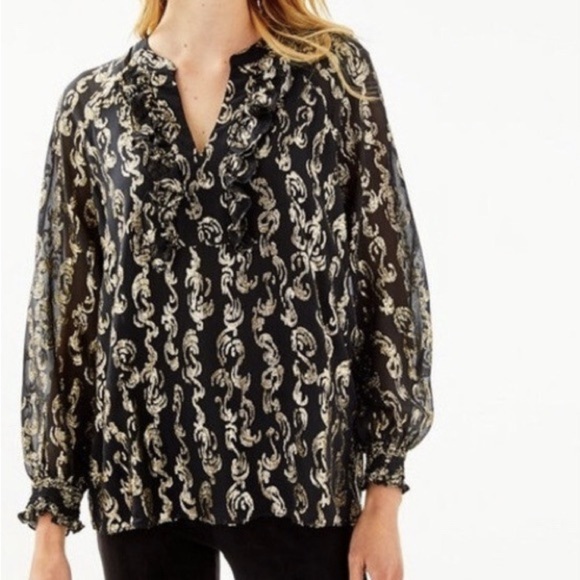 Lilly Pulitzer Tops - Lilly Pulitzer Black and Gold Patterned Blouse